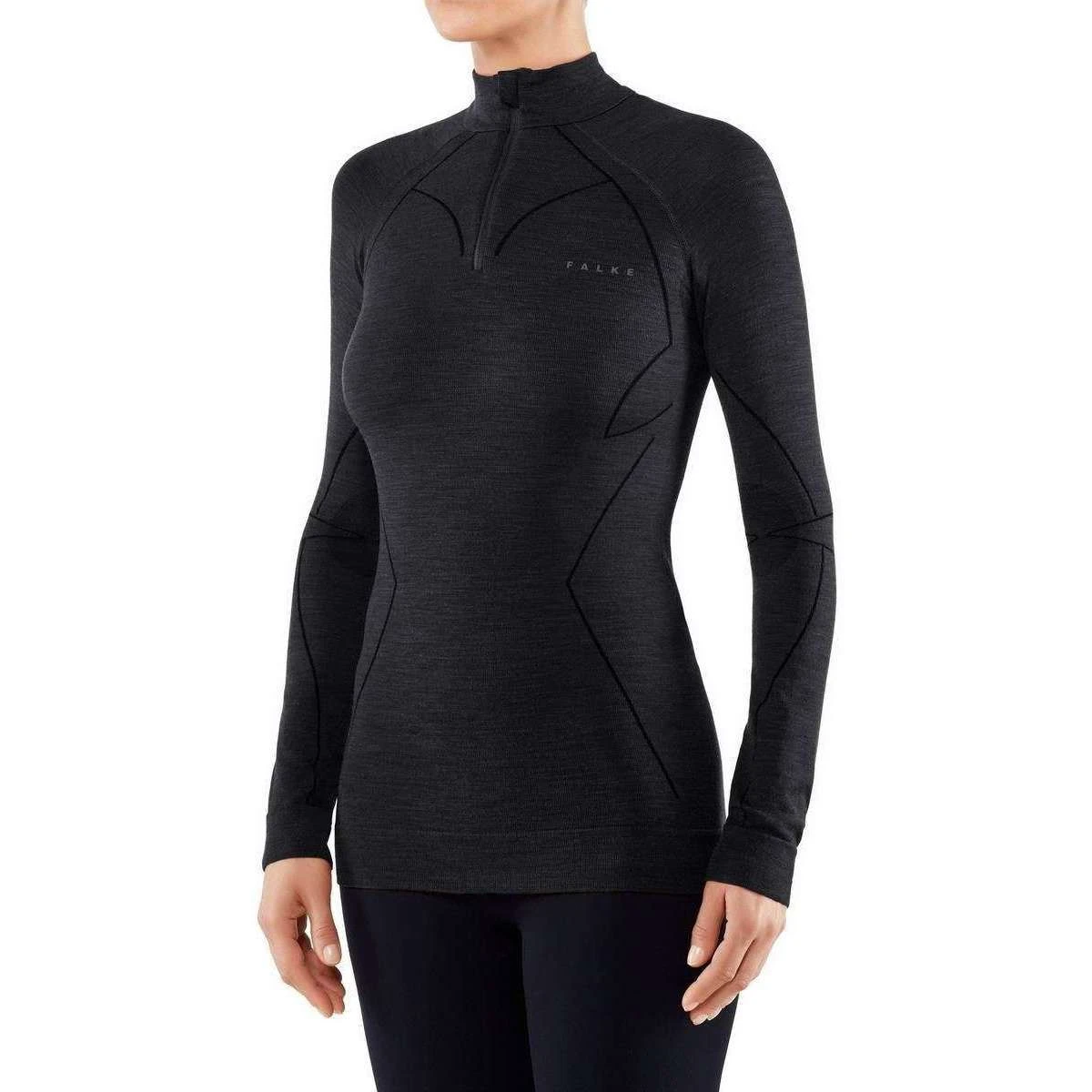 Falke Zip Up Neck Extra Warm Shirt - Black