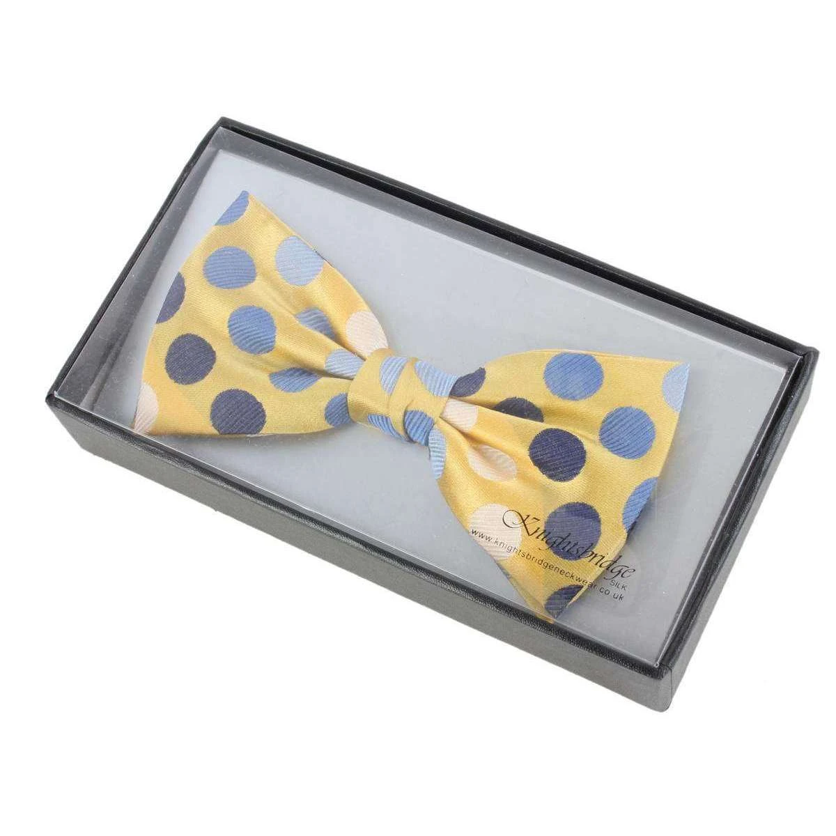 Knightsbridge Neckwear Multi Spot Silk Bow Tie - Yellow/Blue/White - Image 4