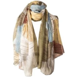 Michelsons Of London Autumnal Geometric Scarf - Green/Yellow/Blue