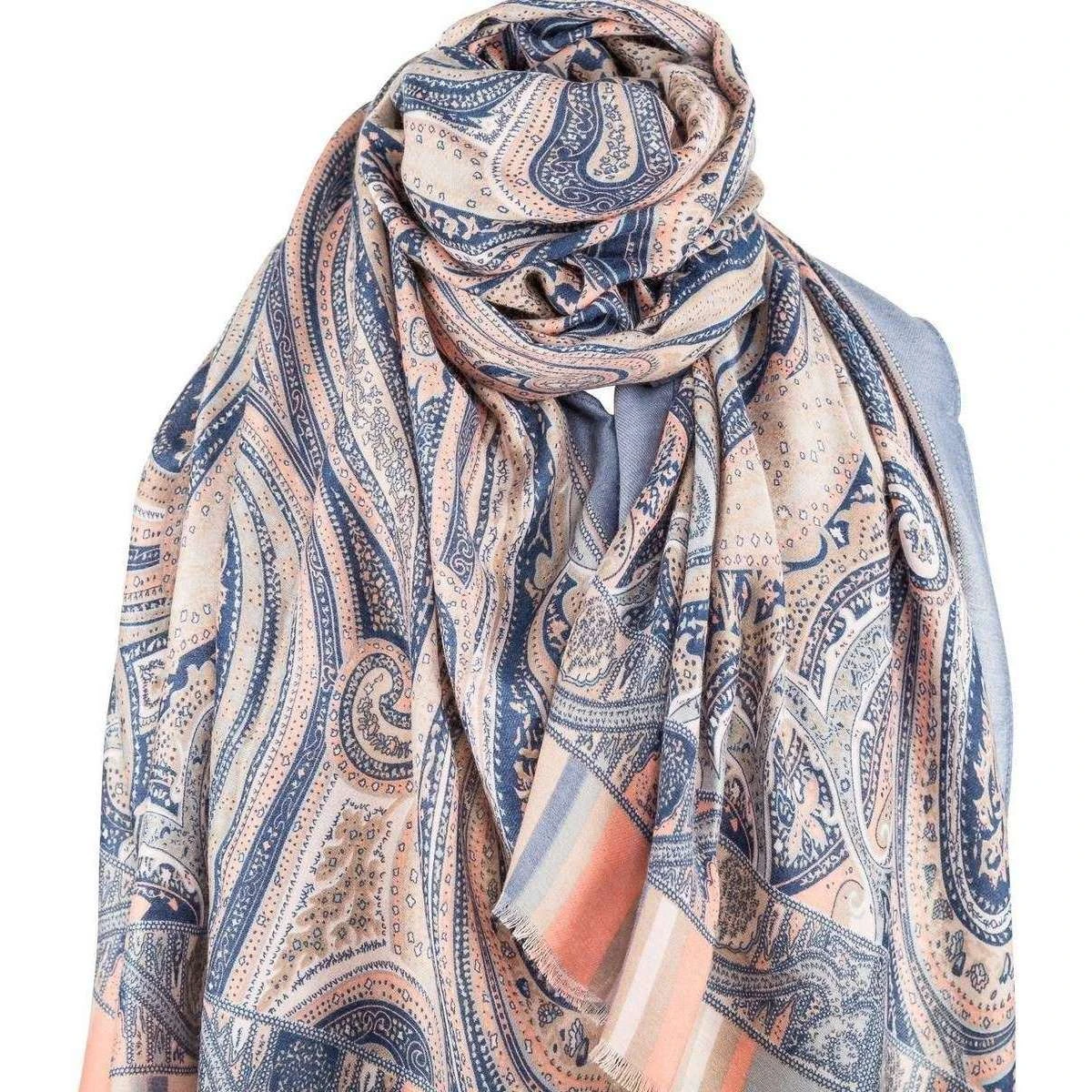 Michelsons Of London Large Paisley Scarf - Blue/Pink - Image 2