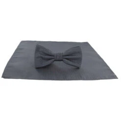 Michelsons Of London Semi Plain Bow Tie And Pocket Square Set - Grey