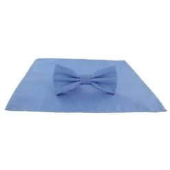 Michelsons Of London Semi Plain Bow Tie And Pocket Square Set - Ice Blue