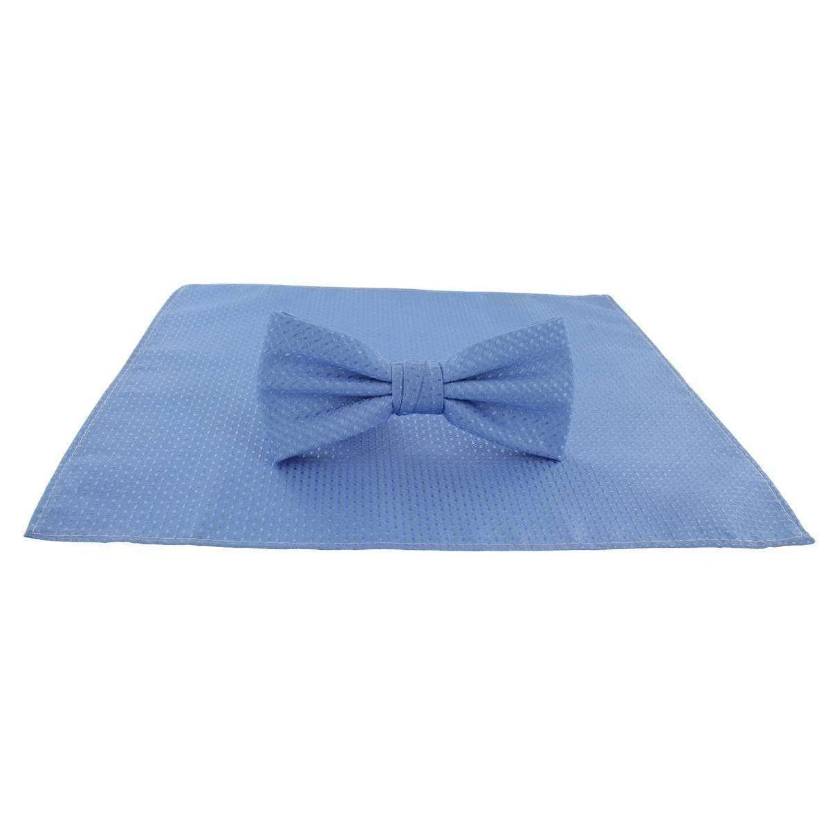 Michelsons Of London Semi Plain Bow Tie And Pocket Square Set - Ice Blue