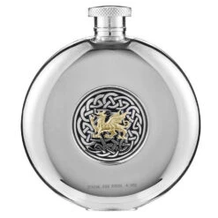 Orton West 4oz Welsh Dragon Porthole Hip Flask - Silver