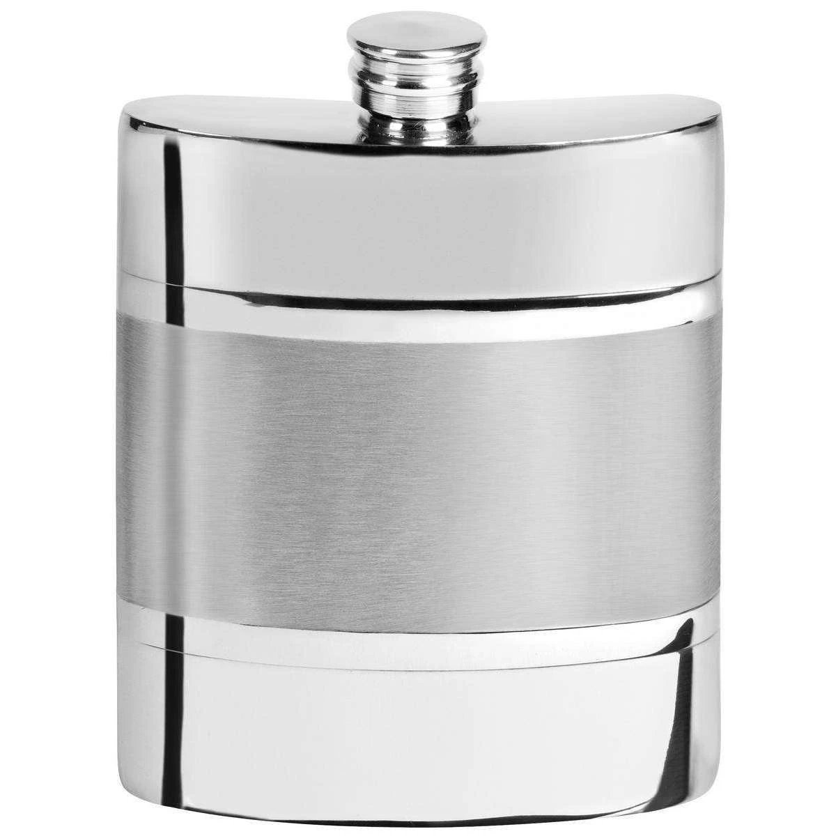 Orton West 6oz Matte Centre Pewter Hip Flask - Silver