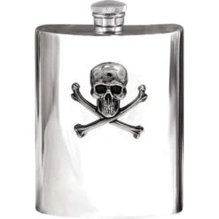Orton West 6oz Poison Skull Hip Flask - Silver