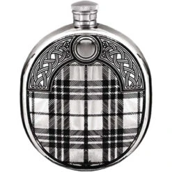 Orton West 6oz Round Tartan And Celtic Hip Flask - Silver
