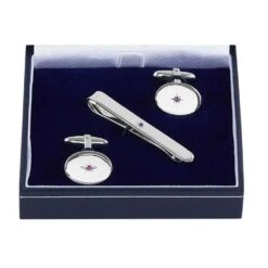 Orton West Ruby Set Rhodium Cufflinks And Tie Bar Set - Silver