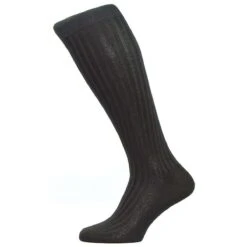 Pantherella Danvers Rib Over The Calf Cotton Lisle Socks - Black