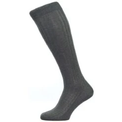 Pantherella Danvers Rib Over The Calf Cotton Lisle Socks - Dark Grey Mix