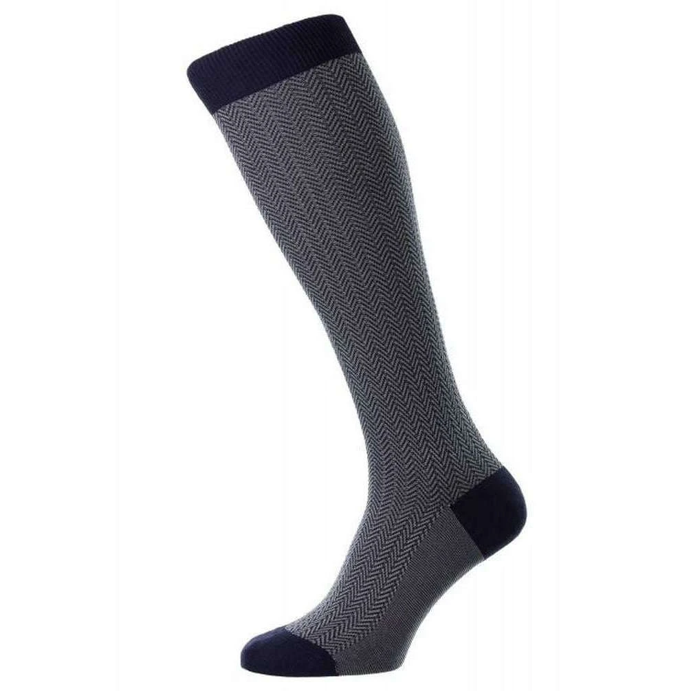 Pantherella Fabian Cotton Fil D'Ecosse Over The Calf Socks - Ocean Blue