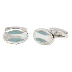 Simon Carter Deco Curve Mother Of Pearl Cufflinks - Silver/Teal/White